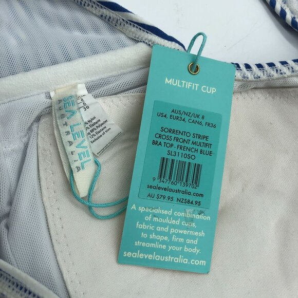 Sea Level Sorrento Stripe Cross Front Multfit Bikini Top French Blue US Size 4 - Picture 3 of 4